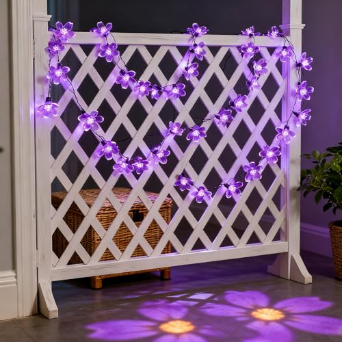 33ft 100 LED Plug in Purple Fairy Cherry Blossom Flower String Lights Decor - color: Purple