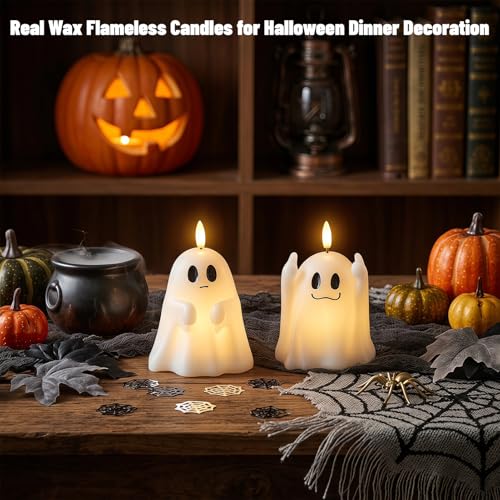 Wondise Spooky Ghost Halloween Flameless Candles with 6hrs Timer - color: 3-White