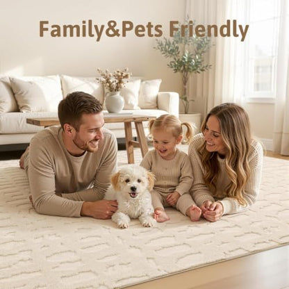 Yamaziot Washable 4x6 Area Rugs for Living Room Textured Non Slip Rug Beige - color: Beige, size: 4' x 6' (Rectangular)