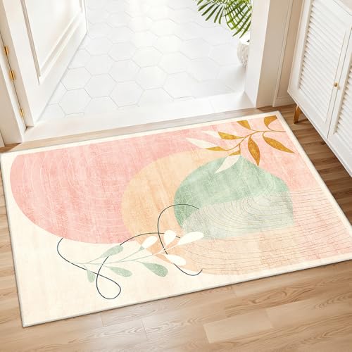 MUJOO 2x3 Washable Rug Small Area Rugs Non Slip Mid Century Modern - color: Pink（modern）, size: 2' x 3' (Rectangular)
