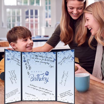 Crenics Blue and Black Birthday Guest Signature Book Alternative 18" x 12" - color: Black and Blue