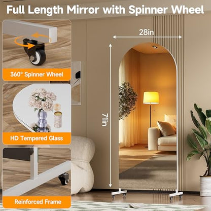 Hasipu 71" x 28" Arched Full Length Mirror on Wheels - size: 78.87"L x 27.56"W