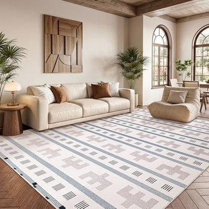 8x10 Washable Area Rug for Living Room, Neutral Geometric, Cream Beige - color: Cream Beige, size: 8' x 10'(Rectangular)