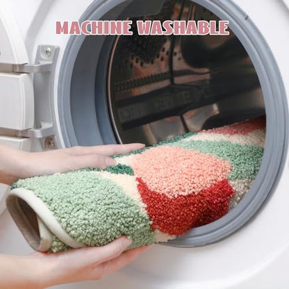 Cloud-Shaped Tulip Bath Mat, Soft Non-Slip Fluffy Fresh Flowers Bathroom Rug, Ultra Absorbent Microfiber Shaggy Door Mat, Machine Washable Bath Rug Carpet for Bathtub Bedroom 20x31 Inch (Tulip) - color: Tulip