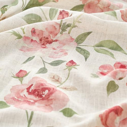 jinchan Blushfield Floral Linen Double Layer Cafe Curtains 16 Inch 1 Panel - color: Pink, size: 50"W x 16"L (Pack of 1)