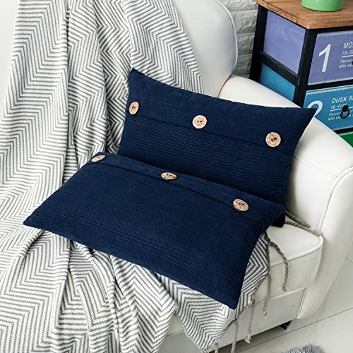 HWY 50 Navy Blue Chenille Throw Pillow Covers 12x20 Inch Buttons Pack of 2 - color: Navy Blue, size: 20" x 12" (Pack of 2)