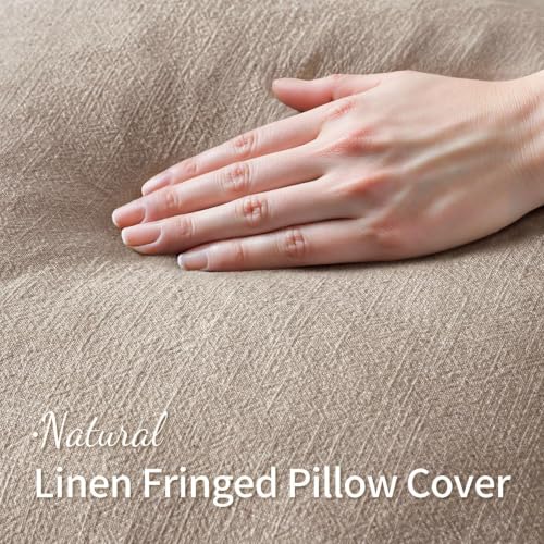 MIULEE Boho Natural Linen Fringe Decorative Throw Pillow Covers 16x16 - color: Natural Linen, size: 16" x 16" (Pack of 2)