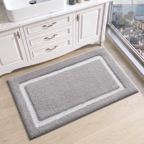 LUMI Bathroom Rug, Non Slip Absorbent Bath Mat, Light Grey, 24"x43" - color: Light Grey, size: 24"x43"