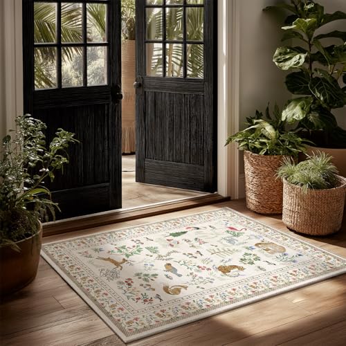 Machine Washable Throw Rugs for Entryway: Door Mat Indoor Entrance 2x3 Rug Small Area Rug Non-Slip Low Pile Kitchen Rugs for Entrance Front Door Indoor Entry Bedside Living Room - color: Animal-light Beige, size: 2' x 3' (Rectangular)