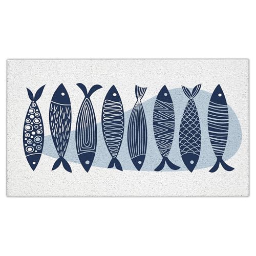 Jvpke Beach Door Mat, Tropical Fish Nautical Door Mat Indoor Outdoor Entrance Porch, Ocean Fishing Bath Mats for Bathroom, Beachy Welcome Mats for Front Door, 17x30 Inches - color: Fish