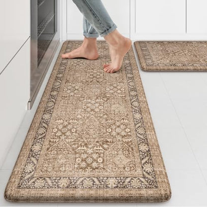 KIMODE Anti Fatigue Kitchen Mat, Boho Distressed Kitchen Rugs Sets of 2 - color: Brown/Multi, size: 47"L x 17.3"W x 0.47"Th + 29"L x 17.3"W x 0.47"Th