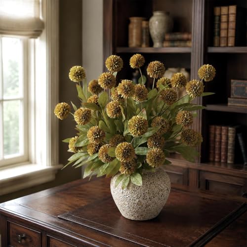 6 Pcs 27"Artificial Fall Pompon Mum Flower Stems for Vase (Autumn Orange) - color: Autumn Orange