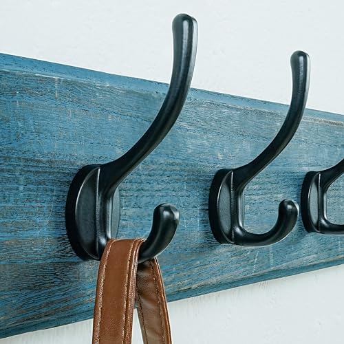 Dseap Coat Rack Wall: Patented, Heavy-Duty, 5-Double-Hooks Wooden Wall Mounted Coat Rack Coat Hanger Hook Rail for Winter Coats Hat Jacket Clothing, Weathered Blue - color: Weathered Blue & Black, size: L=17.4" (1pcs)