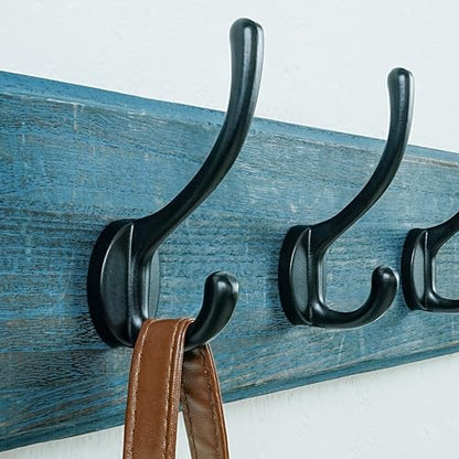 Dseap Coat Rack Wall: Patented, Heavy-Duty, 5-Double-Hooks Wooden Wall Mounted Coat Rack Coat Hanger Hook Rail for Winter Coats Hat Jacket Clothing, Weathered Blue - color: Weathered Blue & Black, size: L=17.4" (1pcs)