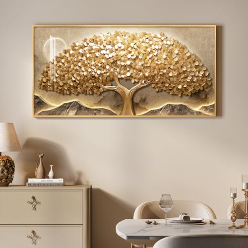 Large Framed Modern Gold Tree of Life Wall Art for Living Room, 30x60 In - color: Warm Gold, size: 60"L x 30"W