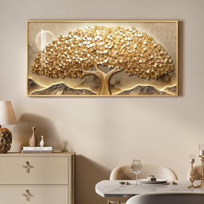 Large Framed Modern Gold Tree of Life Wall Art for Living Room, 30x60 In - color: Warm Gold, size: 60"L x 30"W