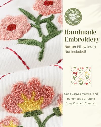 Embroidered Throw Pillow Cover, 18x18 Inch, Pastel Wildflowers - color: Pink-white-flower, size: 18" x 18" (Pack of 1)