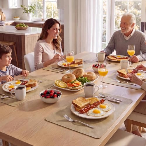 MOSAYT Vinyl Faux Leather Placemats, Set of 6, Apricot - color: Apricot