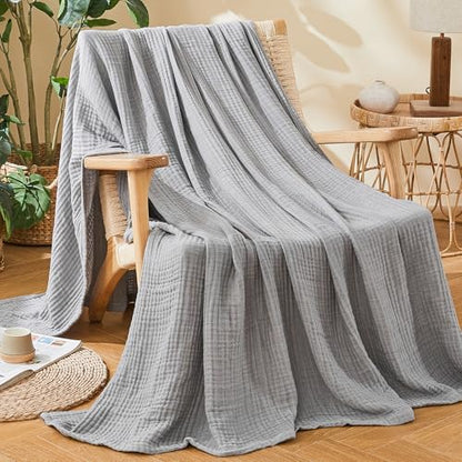 EMME Muslin Cotton Blanket Adults Heather Grey Throw XL 50"x70" - color: 04 - Grey, size: Large Throw (50" X 70")