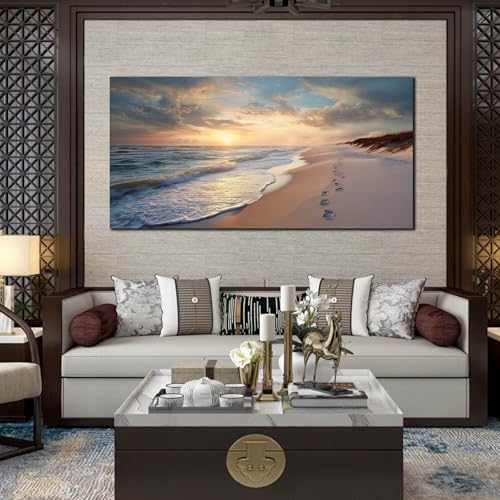 Ouzzlie Seascape Wall Art Gold Art for Office - color: Blue, size: 59"L x 29"W