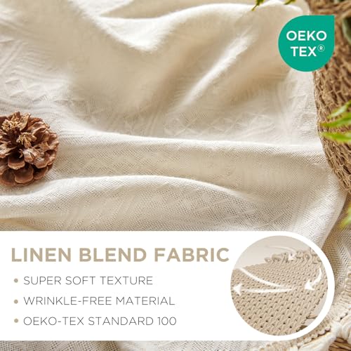 Joydeco Linen Beige Boho Curtains 108 Inch, 2 Panels with Tassels - color: Beige, size: 52"W x 108"L (Pack of 2)