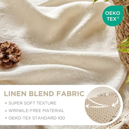 Joydeco Linen Beige Boho Curtains 108 Inch, 2 Panels with Tassels - color: Beige, size: 52"W x 108"L (Pack of 2)