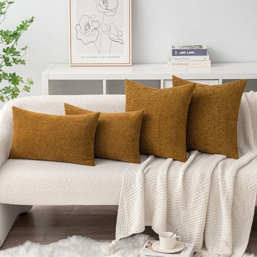 MIULEE Soft Chenille Throw Pillow Covers Mustard 16x16 Inch Pack of 2 - color: Mustard, size: 16" x 16" (Pack of 2)