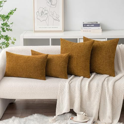 MIULEE Soft Chenille Throw Pillow Covers Mustard 16x16 Inch Pack of 2 - color: Mustard, size: 16" x 16" (Pack of 2)