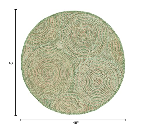 SAFAVIEH Cape Cod Collection Area Rug - 4' Round, Green & Natural, Handmade Boho Braided Circles Jute & Cotton, Ideal for the Living Room, Bedroom, Dining Room (CAP203Y-4R) - color: Green/Natural, size: 4' (Round)
