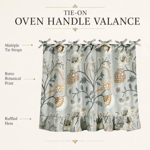 Leeva Oven Curtain, 30 x 21 in, 1 Panel, Gray Botanical Faux Linen Tie-On - color: *M11, size: 30"W x 21"L (Pack of 1, Rod Pocket)