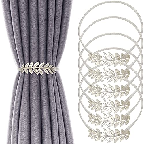 6Pack Curtain Tiebacks Aluminum Alloy Spring Design Curtain Holdback Leaf Carving Design Curtain Ties for Drapes Curtain Ties Backs Curtain Modern Style Curtain Holdback Decor(Sliver Leaf) - color: Sliver Leaf