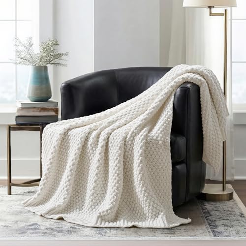 EVERGRACEHOME Chunky Chenille Knit Throw Blanket, 60 x 80, Bright White - color: Bright White, size: 60" X 80"