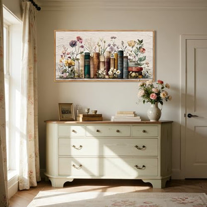 crmotu Botanical Oversized Wall Art, Books and Flowers Pictures 29"x57" - color: Emerald Brown, size: 57"L x 29"W