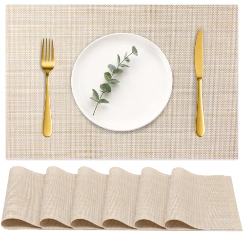 HOOMIL Placemats Set of 6, Heat Resistant, Beige - color: Beige, size: Set of 6