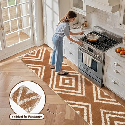 Brown Boho Hallway Runner Rugs 2x10ft Non Slip Washable for Kitchen - color: Brown, size: 2' x 10' (Rectangular)