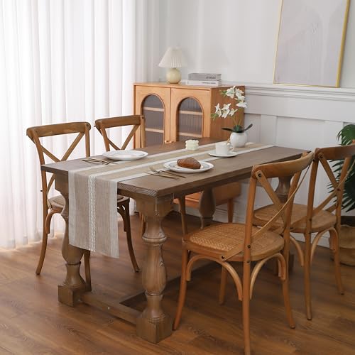 Gernaice Boho Table Runner, Rustic Cotton Linen Farmhouse Table Runners for Holiday Wedding Dining Living Room Bedroom Home Decor, 90" L X 13" W Brown - size: 13" X 90", style: Brown Striped