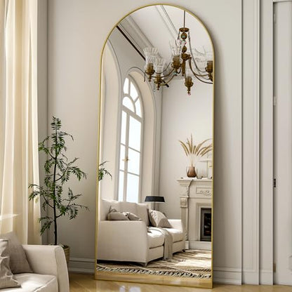 Matte Gold Arched 64"x21" Mirror Full Length Leaning Hanging - color: Gold, size: 64"L x 21"W