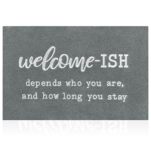 JJUUYOU Large Welcome Mats Front Door Mat Indoor Entrance with Non Slip Rubber Back Funny Welcome-ish Durable Doormats Entryway Decor for Home Farmhouse, Light Gray 24"x36" - color: Welcome Ish-light Gray, size: 24" x 36"