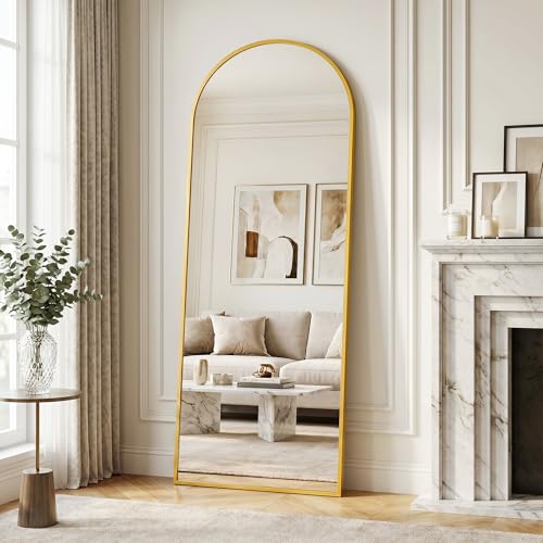 Full Length Mirror, 58.5"x18" Arched Floor Mirror, Gold - color: Gold, size: 58.5"L x 18"W