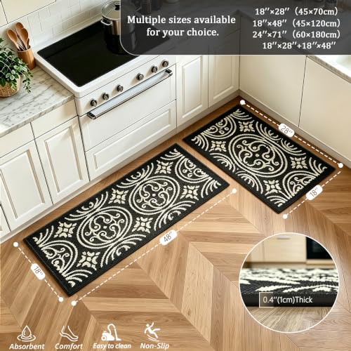 Kitchen Rug Non Slip Washable 18x28 Black Vintage Sink Mat - size: 18''×28''