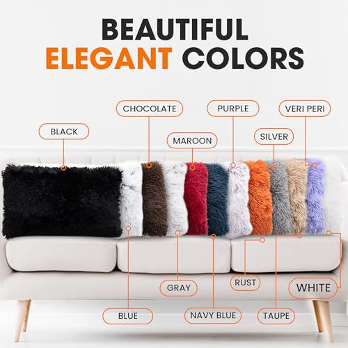 Cheer Collection Throw Pillows for Couch and Bed, Soft Shaggy Throw Pillows with Inserts Included, Cozy Long Hair Faux Fur Pillows - Set of 2-12" x 20" - White - color: White, size: 12" x 20"