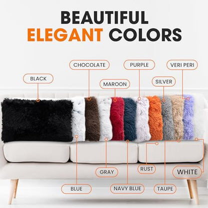 Cheer Collection Throw Pillows for Couch and Bed, Soft Shaggy Throw Pillows with Inserts Included, Cozy Long Hair Faux Fur Pillows - Set of 2-12" x 20" - White - color: White, size: 12" x 20"