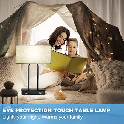 Bedside Touch Control 3 Way Dimmable Table Lamp with Cream Fabric Shade - color: Cream