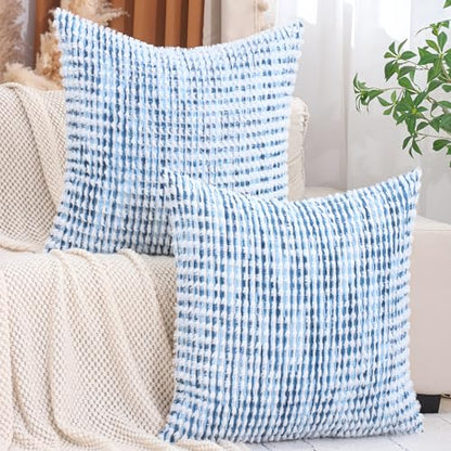 LUOYEHK Boho Throw Pillow Covers 26x26 Inch Set of 2 Chenille Tufted Pillowcase Farmhouse Neutral Cushion Covers for Couch Sofa Bed Living Room, Blue White - color: Blue White, size: 26" x 26" (Pack of 2)