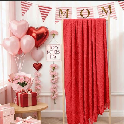 inhand Red Knitted Throw Blanket for Couch and Bed, 50"x60" - color: Red, size: 50"x60"