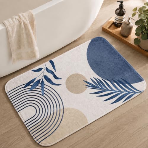 Bathroom Rugs Non-Slip Boho Bath Mat, Small Cute Bath Mat Soft Washable Bathmat Shower Rug for Bathtub Boho Decor - color: Blue, size: 1'5" x 2'3" (Rectangular)