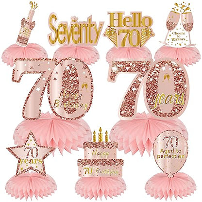 Turypaty Happy 70th Birthday Honeycomb Table Centerpieces Decorations Women - style: Pink Rose Gold 70th