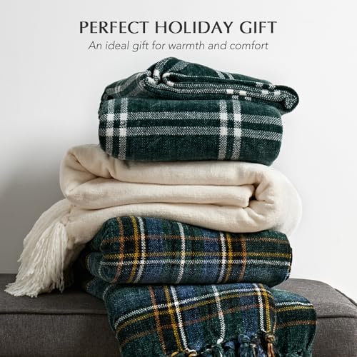 EverGrace Chenille Christmas Throw Blanket, 60"x80", Green Stewart Plaid - color: Plaid Christmas Green, size: 60"x80"