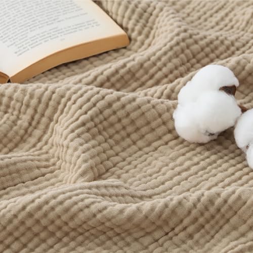 Bedsure 100% Cotton Muslin Blankets for Adults, King, 4-Layer, Light Brown - color: 04 - Light Brown, size: King (108" X 90")