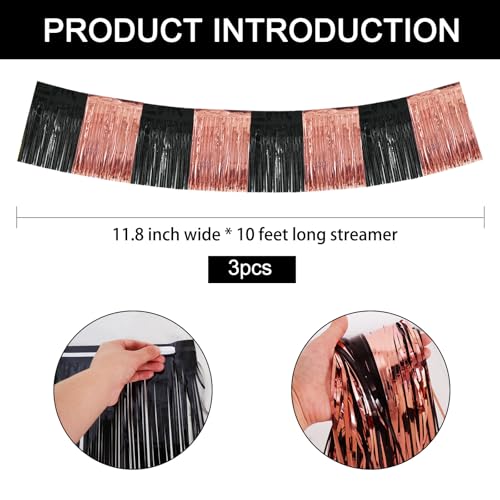 BEISHIDA Black Rose Fringe Garland Banner 30ft Wall Tinsel Foil Streamers - color: Black Rose